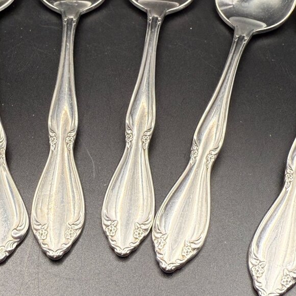 Set Of 6 Oneida Stainless Steel Berkeley Pattern Teaspoons Floral Design - Picture 3 of 5